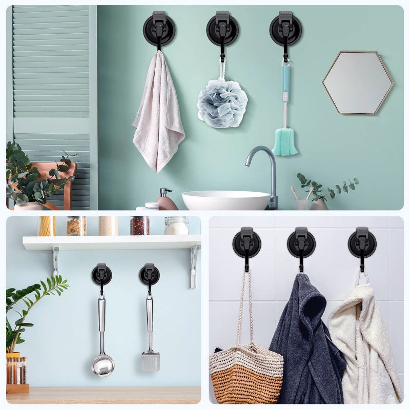 iRomic Heavy Duty Vacuum Suction Cup Hooks (2Pack) for Shower Glass Window Kitchen&Bathroom&Restroom Organization Black. - Image 4